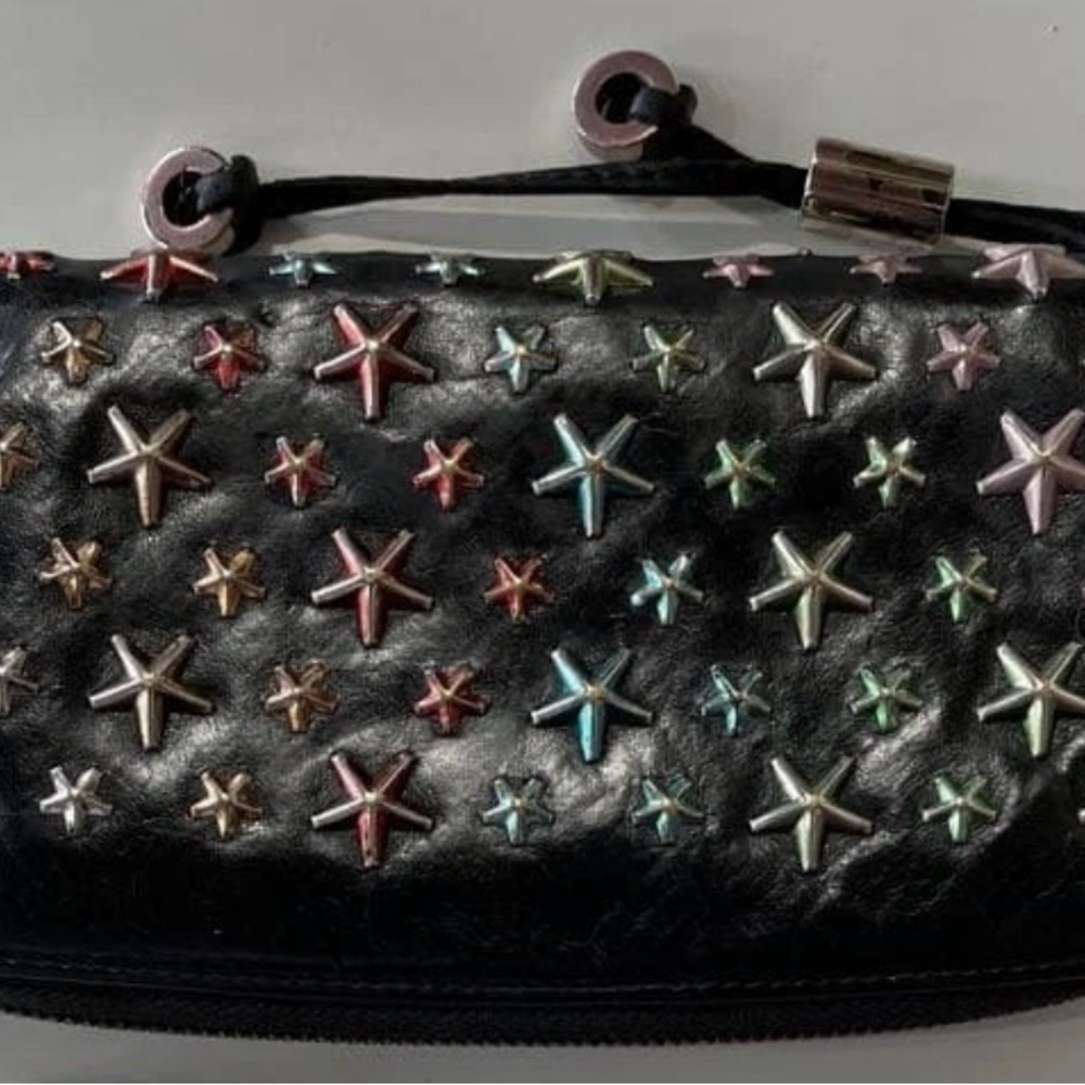 Jimmy Choo Black Leather Zip Wallet with Multicolor Star Studs - Picture 7 of 8